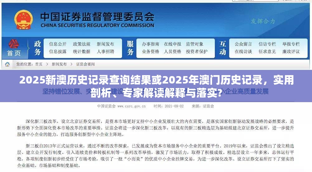 2025新澳历史记录查询结果或2025年澳门历史记录，实用剖析、专家解读解释与落实?